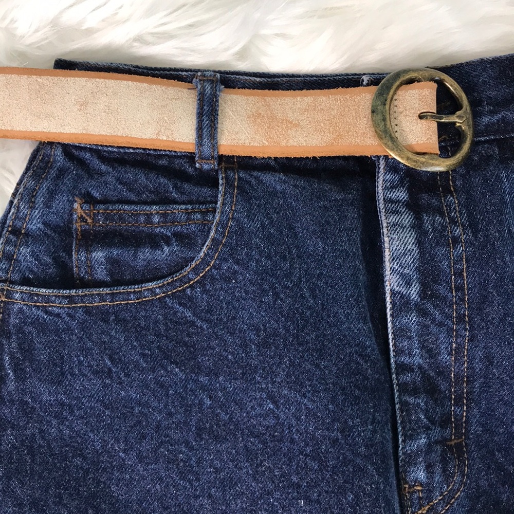 Calvin Klein Jean Skirt Size 7/8 Dark Blue Denim Cute Pocket Peace Sign Casual - Picture 3 of 8